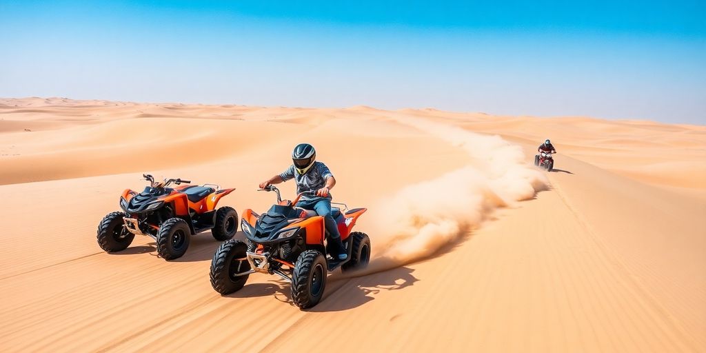 Riders enjoing quad biking in dubai desert